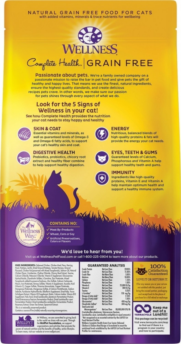 Wellness Complete Health Deboned Chicken & Chicken Meal Grain Free Senior Dry Cat Food For Cheap