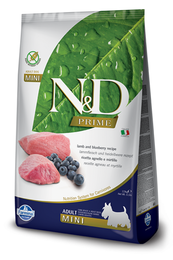 Farmina Prime N&D Natural & Delicious Grain Free Mini Adult Lamb & Blueberry Dry Dog Food Hot on Sale