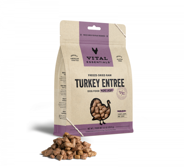 Vital Essentials Freeze Dried Grain Free Turkey Mini Nibs Entree for Dogs Food Hot on Sale