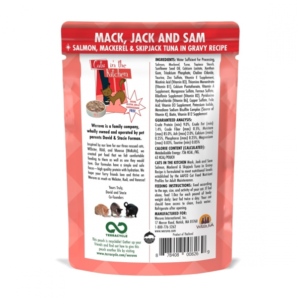 Weruva Cats In the Kitchen Mack Jack and Sam Cat Pouches Wet Cat Food on Sale