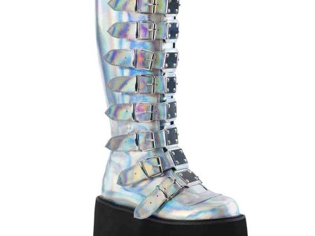 Damned-318 Platform Boots - Silver Hologram on Sale