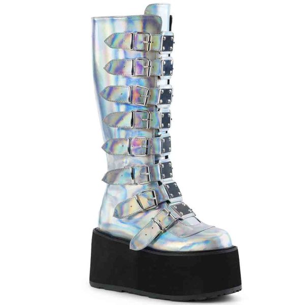 Damned-318 Platform Boots - Silver Hologram on Sale