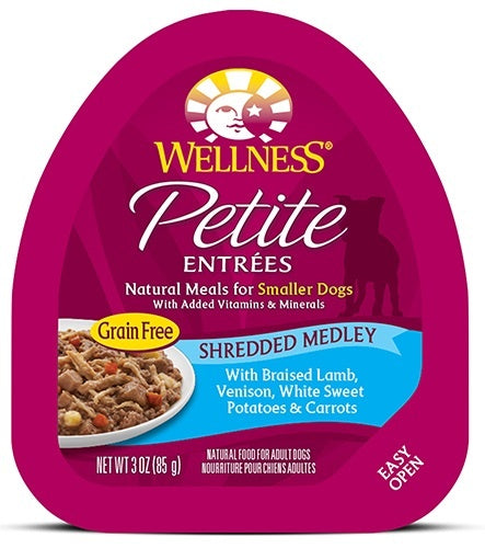 Wellness Small Breed Natural Petite Entrees Shredded Medley with Braised Lamb, Venison, White Sweet Potatoes and Carrots Dog Food Tray Online